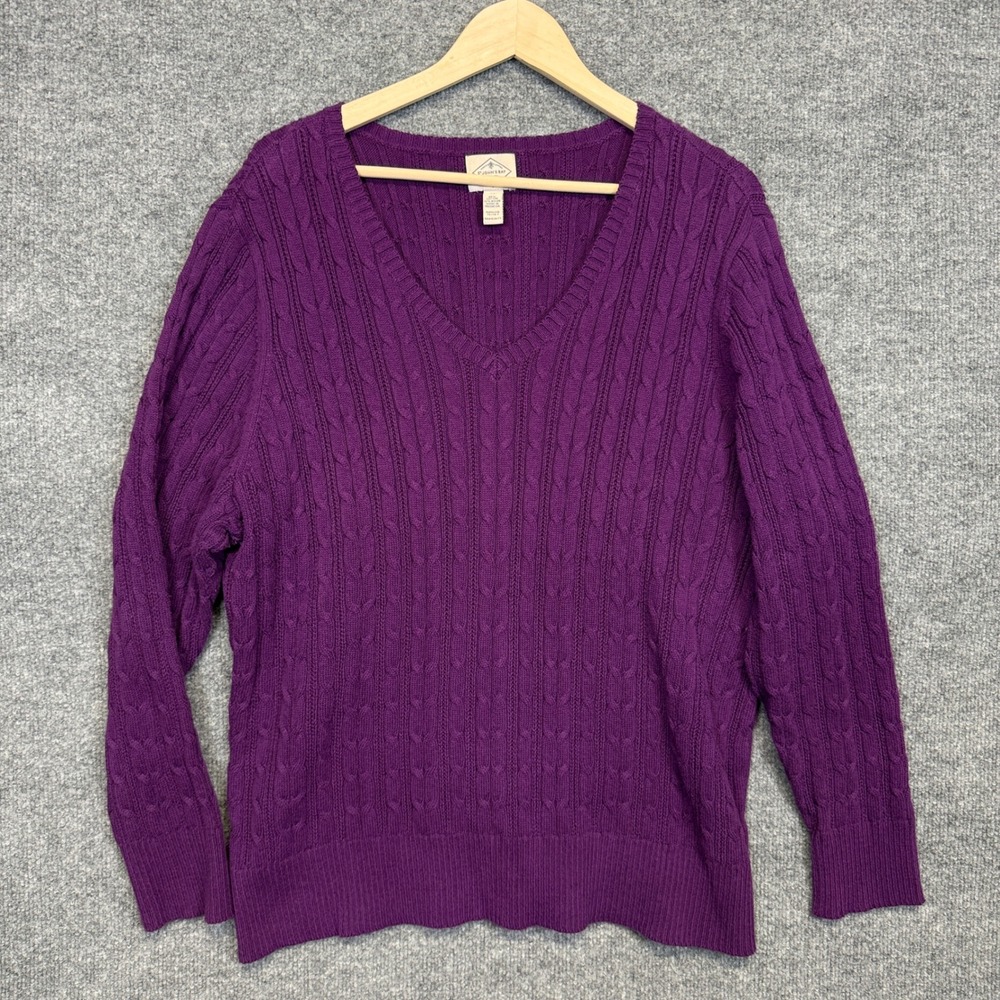 St John's Bay Size 3X Sweater Purple V Neck Cable Knit Office Casual Capsule
